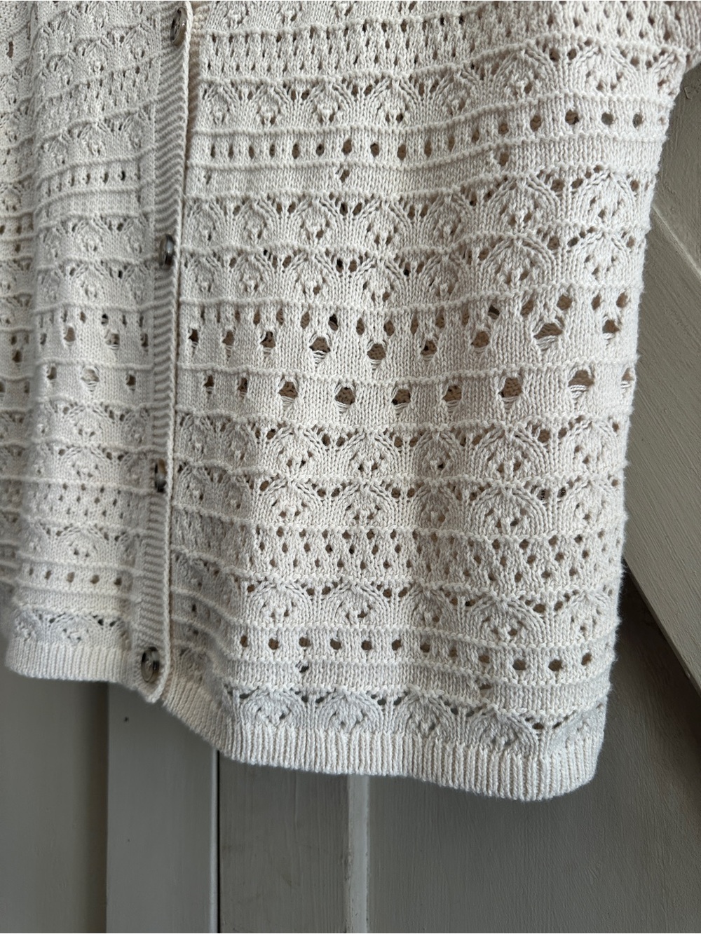 Jessica Simpson Crochet Knit Button Front Sweater Top Ivory Medium Boho - Picture 5 of 11